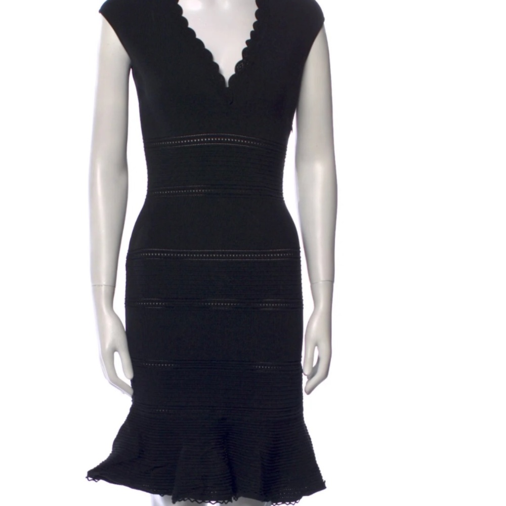 Alexander McQueen knit v-neck black cutout black curvy dress